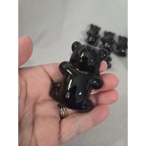 Lot 6 Vtg Hand Blown BLACK Art Glass Teddy Bear Figurine Gummy Bear - Picture 6 of 9